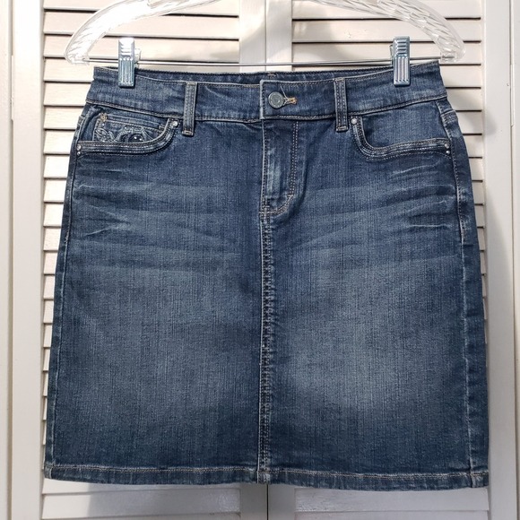 White House Black Market Dresses & Skirts - WHBM Denim Mini Skirt Women's Size 2 Medium Wash Blue Embroidered Rhinestones